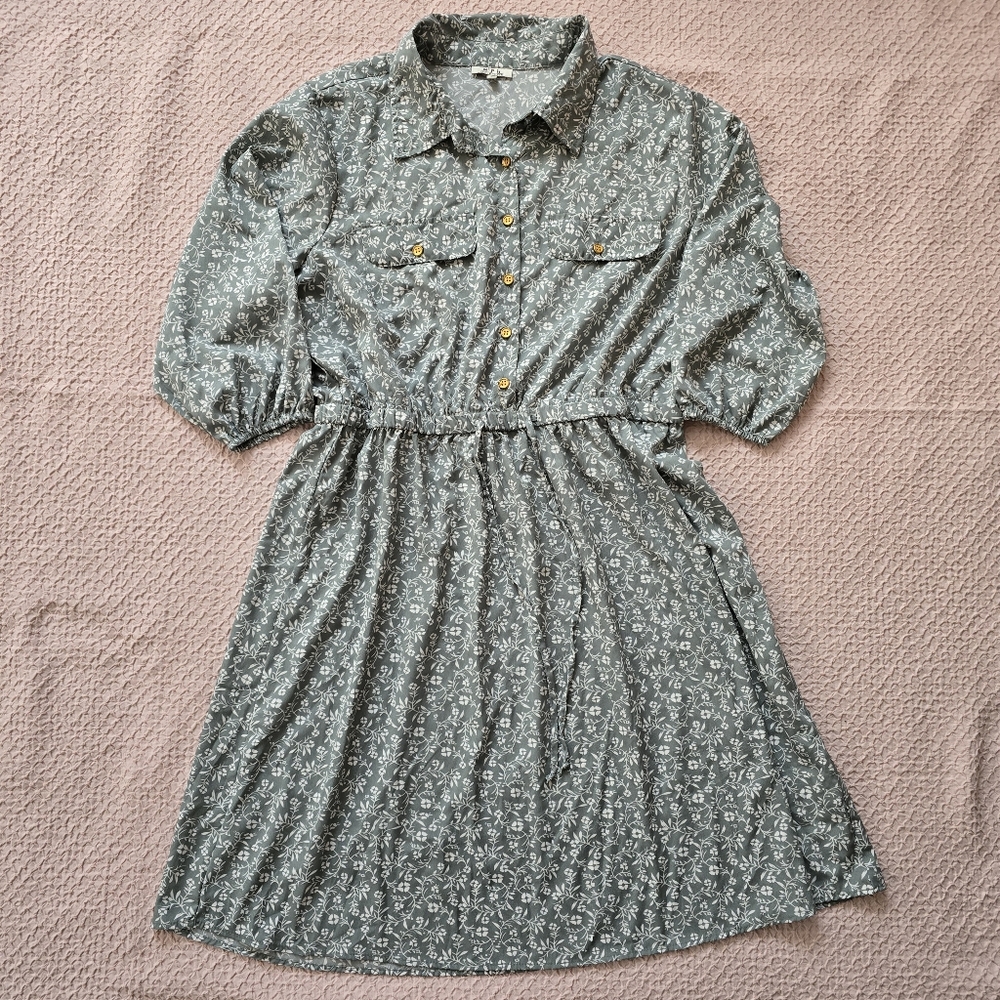 MPH Collection Floral Smoke Green Nursing Friendly Stretch Waist Dress Size 1X